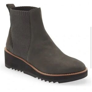 Eileen Fisher Lilou Platform Nubuck Wedge Chelsea Bootie, Ash Gray, Size 7, NWOT